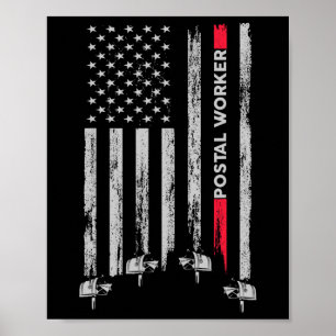 Postal Worker Vintage Usa American Flag Us Postal Poster