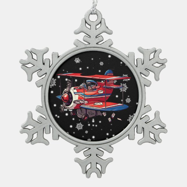 PostalMan Snowflake Pewter Christmas Ornament (Front)