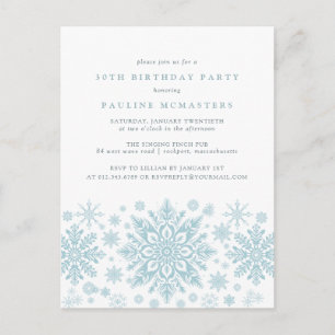 POSTCARD 30th Birthday Blue Snowflake Invitation