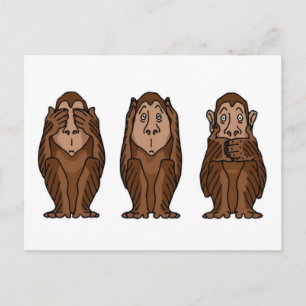 Postcard 3 Monkeys, See no evil, Hear no evil,..