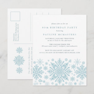 POSTCARD 80th Birthday Blue Snowflake Invitation