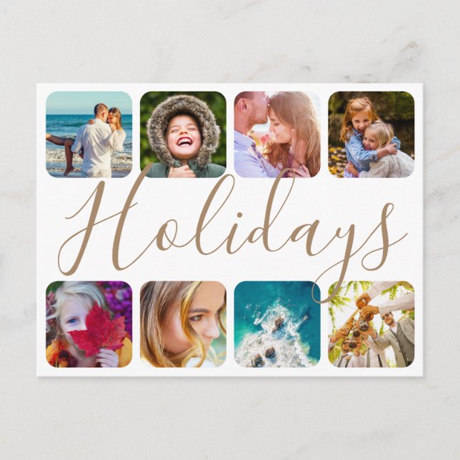 Postcard 8 Photo Holidays Rounded Template (Front)