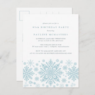 POSTCARD 95th Birthday Blue Snowflake Invitation