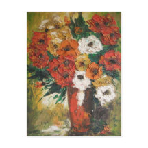Postcard Ann Hayes Painting Red Flowers Mixed