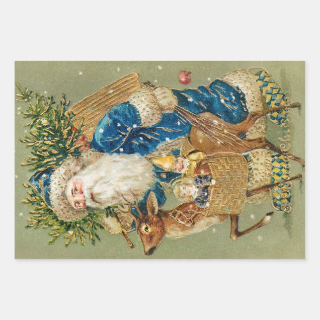 Postcard Art Santa Santa Clause St Nick Nicholas Wrapping Paper Sheet (Front)