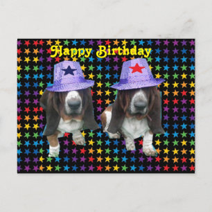 Postcard Baby Happy Birthday Basset Hound Stars