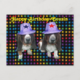 Postcard Baby Happy Cousin Birthday Basset Stars