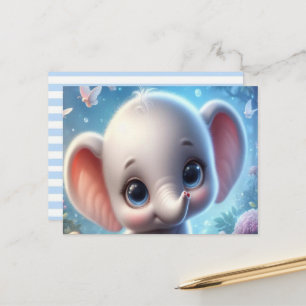 Postcard Baby White Elephant Floral