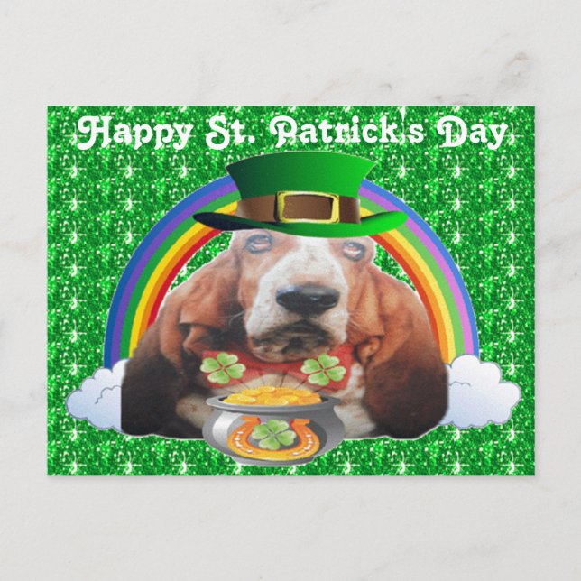Postcard Basset Hound Happy St. Patrick's Day (Front)