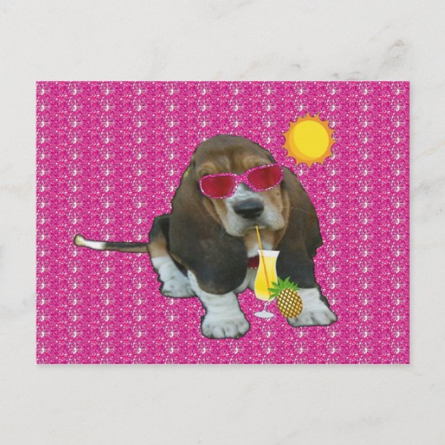 Postcard Basset Hound Sheldon Summer Time (Front)