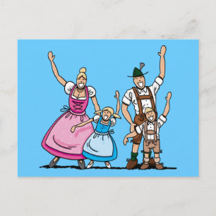 Postcard Bavarian BEER FESTIVALFamily Waving Hands