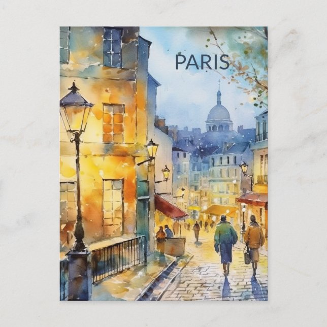 POSTCARD Beautiful Watercolor of Paris Travel (Front)