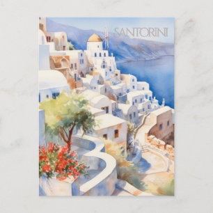 POSTCARD Beautiful Watercolor of Santorini Greece