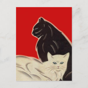 Postcard Black & white Cats on Red Art Deco Style