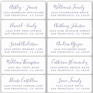 Postcard Blue Calligraphy Guest Address Labels