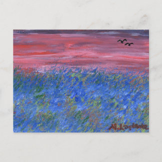 Postcard, Blue Field at Sunset by M. Laplante Postcard