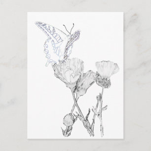 Postcard - Butterfly and Flowers to Colour