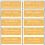 Postcard Calligraphy Wedding Guest Address Labels<br><div class="desc">Easy to personalise, names and addresses / individual wedding address label stickers for guests in a 2 x 0.8 inch size suitable for postcards! These chic, modern and simple wedding address labels feature your wedding guest names in white elegant handwritten script calligraphy and stylish typography on a mellow yellow background....</div>