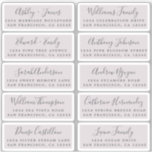 Postcard Calligraphy Wedding Guest Address Labels<br><div class="desc">Easy to personalise, names and addresses / individual wedding address label stickers for guests in a 2 x 0.8 inch size suitable for postcards! These chic, modern and simple wedding address labels feature your wedding guest names in off-black elegant handwritten script calligraphy and stylish typography on a pastel purple background....</div>