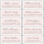 Postcard Calligraphy Wedding Guest Address Labels<br><div class="desc">Easy to personalise, names and addresses / individual wedding address label stickers for guests in a 2 x 0.8 inch size suitable for postcards! These chic, modern and simple wedding address labels feature your wedding guest names in off-black elegant handwritten script calligraphy and stylish typography on a pastel pink background....</div>