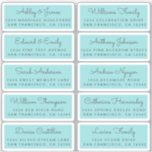 Postcard Calligraphy Wedding Guest Address Labels<br><div class="desc">Easy to personalise, names and addresses / individual wedding address label stickers for guests in a 2 x 0.8 inch size suitable for postcards! These chic, modern and simple wedding address labels feature your wedding guest names in off-black elegant handwritten script calligraphy on a turquoise blue background. Simply add your...</div>