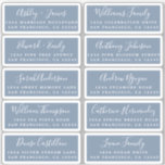Postcard Calligraphy Wedding Guest Address Labels<br><div class="desc">Easy to personalise, names and addresses / individual wedding address label stickers for guests in a 2 x 0.8 inch size suitable for postcards! These chic, modern and simple wedding address labels feature your wedding guest names in white elegant handwritten script calligraphy and stylish typography on a vintage blue background....</div>