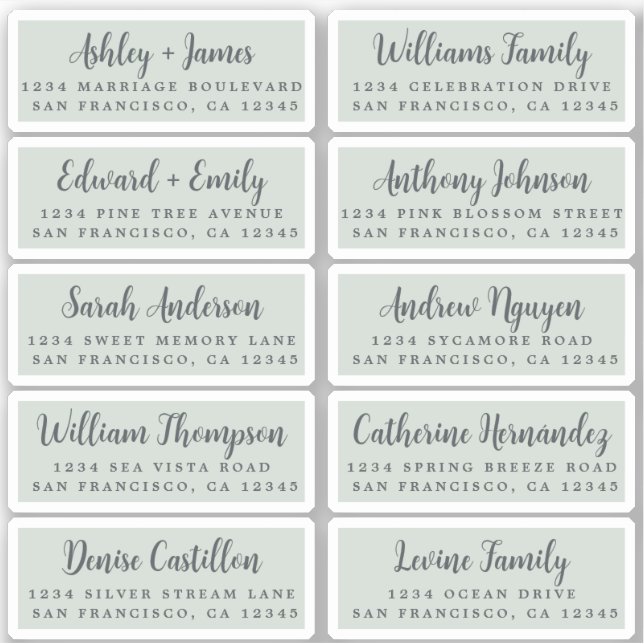 Postcard Calligraphy Wedding Guest Address Labels (Front)