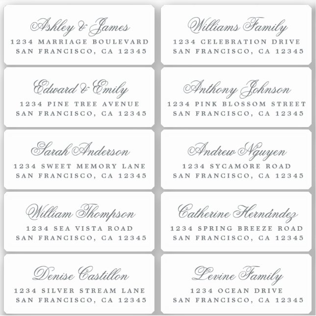 Postcard Calligraphy Wedding Guest Address Labels (Front)