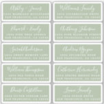 Postcard Calligraphy Wedding Guest Address Labels<br><div class="desc">Easy to personalize, names and addresses / individual wedding address label stickers for guests in a 2 x 0.8 inch size suitable for postcards! These chic, modern and simple wedding address labels feature your wedding guest names in white elegant handwritten script calligraphy and stylish typography on a laurel green background....</div>