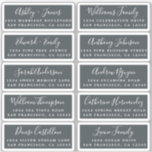 Postcard Calligraphy Wedding Guest Address Labels<br><div class="desc">Easy to personalise, names and addresses / individual wedding address label stickers for guests in a 2 x 0.8 inch size suitable for postcards! These chic, modern and simple wedding address labels feature your wedding guest names in white elegant handwritten script calligraphy and stylish typography on an off-black background. Simply...</div>