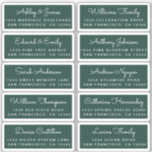 Postcard Calligraphy Wedding Guest Address Labels<br><div class="desc">Easy to personalise, names and addresses / individual wedding address label stickers for guests in a 2 x 0.8 inch size suitable for postcards! These chic, modern and stylish wedding address labels feature your wedding guest names in white elegant handwritten script calligraphy on a dark green background. Simply add your...</div>