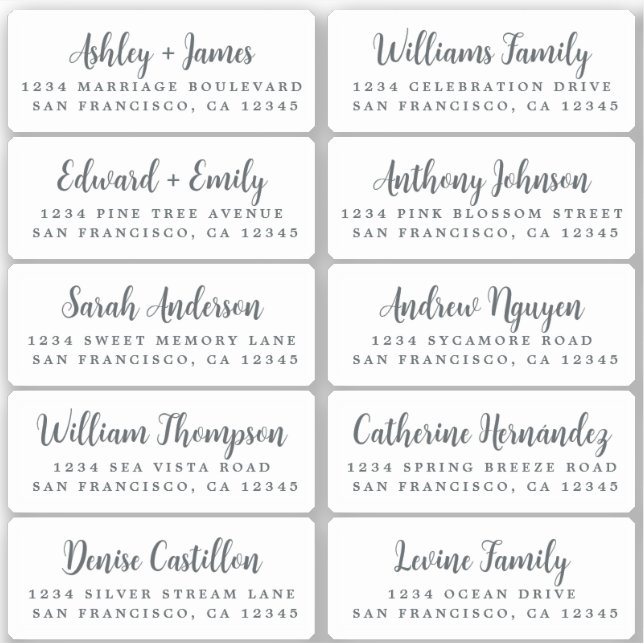 Postcard Calligraphy Wedding Guest Address Labels (Front)