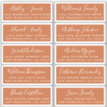 Postcard Calligraphy Wedding Guest Address Labels<br><div class="desc">Easy to personalise, names and addresses / individual wedding address label stickers for guests in a 2 x 0.8 inch size suitable for postcards! These chic, modern and simple wedding address labels feature your wedding guest names in white elegant handwritten script calligraphy and stylish typography on a burnt orange background....</div>