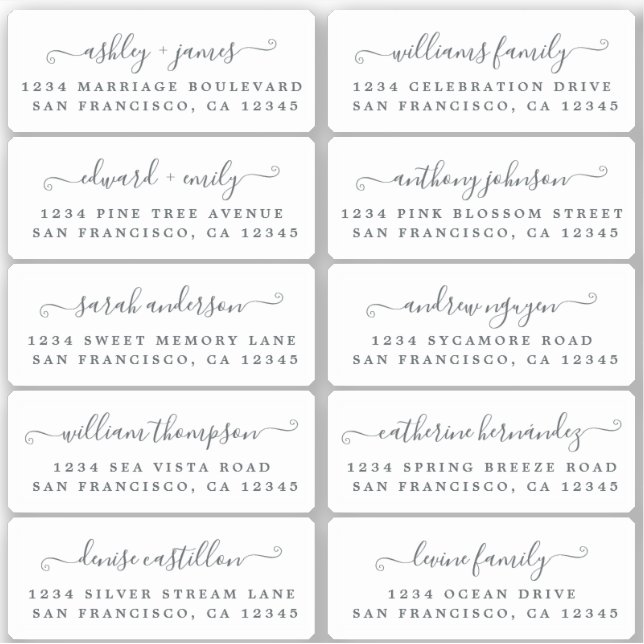 Postcard Calligraphy Wedding Guest Address Labels (Front)