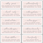 Postcard Calligraphy Wedding Guest Address Labels<br><div class="desc">Easy to personalise, names and addresses / individual wedding address label stickers for guests in a 2 x 0.8 inch size suitable for postcards! These chic, modern and stylish wedding address labels feature your wedding guest names in off-black elegant handwritten script calligraphy on a pastel pink background. Simply add your...</div>