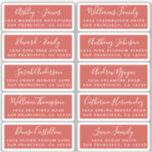Postcard Calligraphy Wedding Guest Address Labels<br><div class="desc">Easy to personalize, names and addresses / individual wedding address label stickers for guests in a 2 x 0.8 inch size suitable for postcards! These chic, modern and simple wedding address labels feature your wedding guest names in white elegant handwritten script calligraphy and stylish typography on a vintage red background....</div>