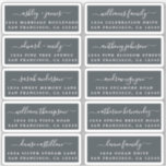 Postcard Calligraphy Wedding Guest Address Labels<br><div class="desc">Easy to personalise, names and addresses / individual wedding address label stickers for guests in a 2 x 0.8 inch size suitable for postcards! These chic, modern and stylish wedding address labels feature your wedding guest names in white elegant handwritten script calligraphy on an off-black background. Simply add your individual...</div>