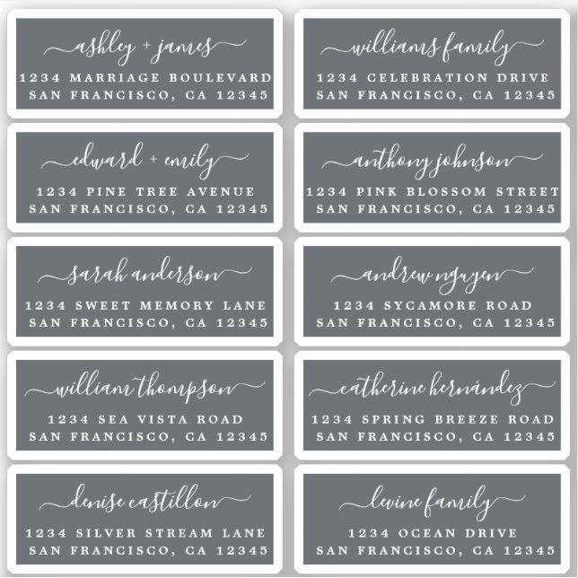 Postcard Calligraphy Wedding Guest Address Labels (Front)