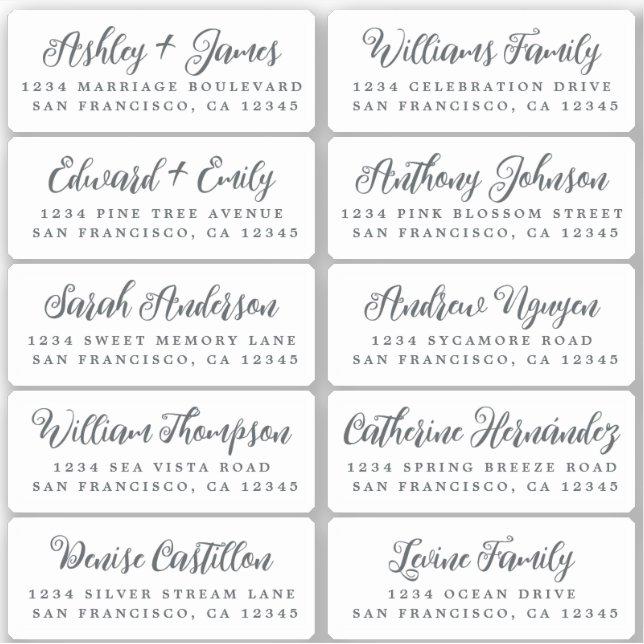 Postcard Calligraphy Wedding Guest Address Labels (Front)