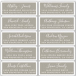 Postcard Calligraphy Wedding Guest Address Labels<br><div class="desc">Easy to personalise, names and addresses / individual wedding address label stickers for guests in a 2 x 0.8 inch size suitable for postcards! These chic, modern and simple wedding address labels feature your wedding guest names in white elegant handwritten script calligraphy and stylish typography on a felted wool grey...</div>