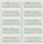 Postcard Calligraphy Wedding Guest Address Labels<br><div class="desc">Easy to personalise, names and addresses / individual wedding address label stickers for guests in a 2 x 0.8 inch size suitable for postcards! These chic, modern and simple wedding address labels feature your wedding guest names in off-black elegant handwritten script calligraphy and stylish typography on a pastel green background....</div>