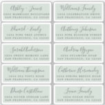 Postcard Calligraphy Wedding Guest Address Labels<br><div class="desc">Easy to personalise, names and addresses / individual wedding address label stickers for guests in a 2 x 0.8 inch size suitable for postcards! These chic, modern and simple wedding address labels feature your wedding guest names in off-black elegant handwritten script calligraphy and stylish typography on a milky green background....</div>