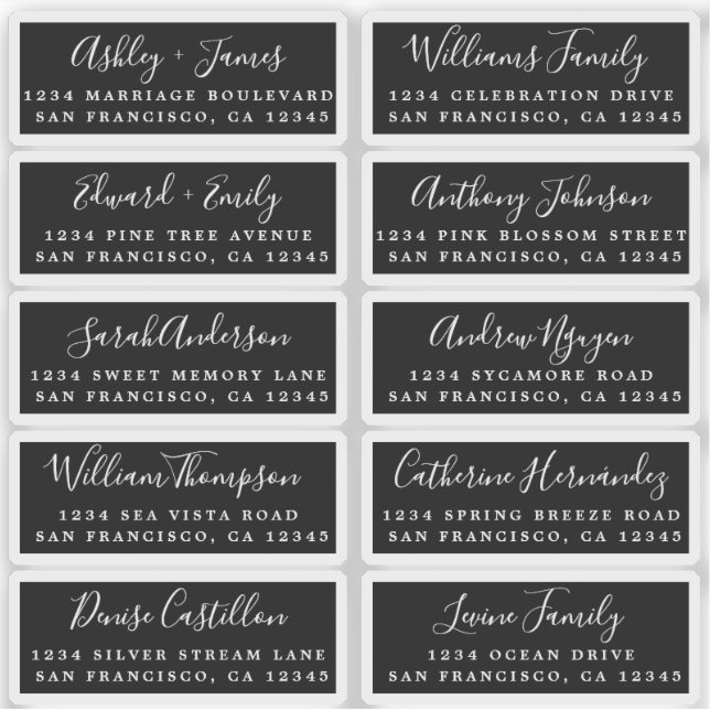 Postcard Calligraphy Wedding Guest Address Labels (Front)