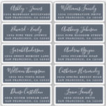 Postcard Calligraphy Wedding Guest Address Labels<br><div class="desc">Easy to personalise, names and addresses / individual wedding address label stickers for guests in a 2 x 0.8 inch size suitable for postcards! These chic, modern and simple wedding address labels feature your wedding guest names in white elegant handwritten script calligraphy and stylish typography on a dark blue background....</div>