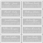 Postcard Calligraphy Wedding Guest Address Labels<br><div class="desc">Easy to personalise, names and addresses / individual wedding address label stickers for guests in a 2 x 0.8 inch size suitable for postcards! These chic, modern and simple wedding address labels feature your wedding guest names in white elegant handwritten script calligraphy and stylish typography on a grey background. Simply...</div>