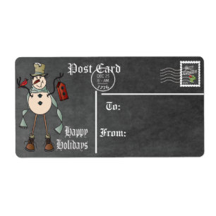 Postcard, Chalkboard Snowman Gift Tag - Blue