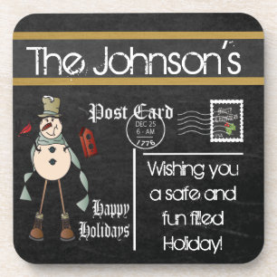 Postcard Chalkboard Vintage Christmas Coaster