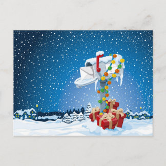 Postcard Christmas Mailbox Gift Boxes Snow