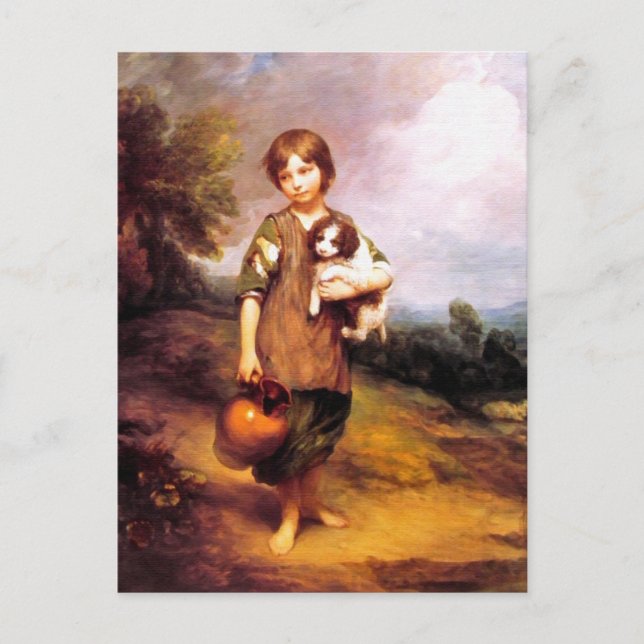 Postcard: Cottage Girl with Dog and Pitcher Postcard (Front)