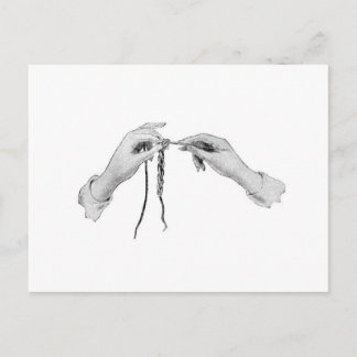 Postcard crocheting hands vintage